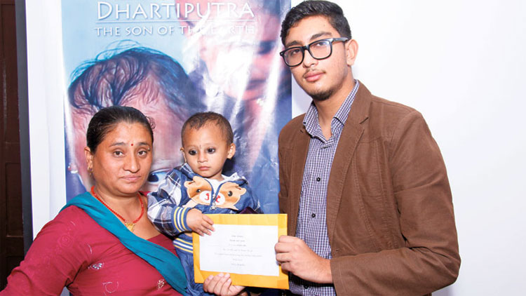 Aditya Khadka poses with Sonis Awal and Sonis' Mother