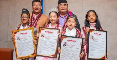 Nepali children participating in the Heritage Pageants 2024 receive good wishes from the Honorable Defense Minister