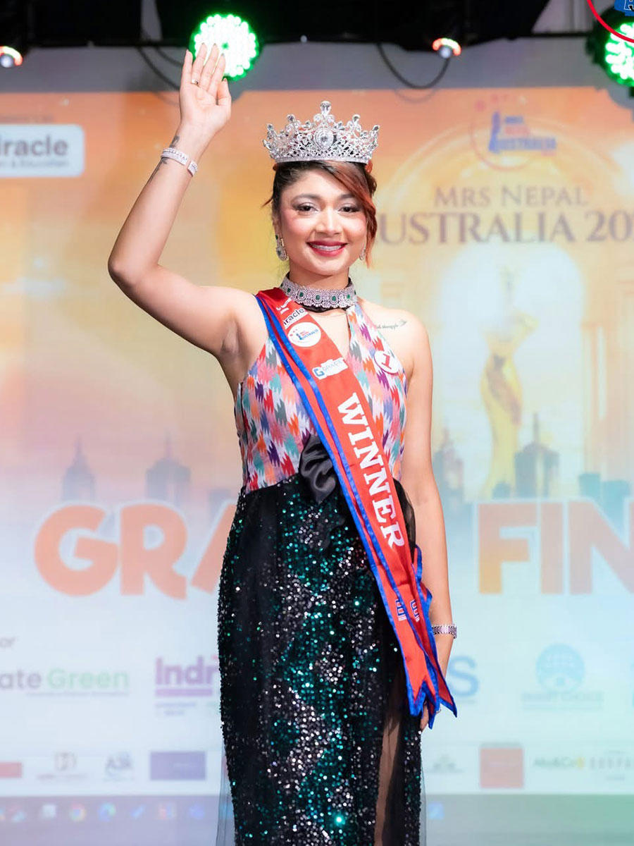 Lila Tiwari Paudel Mrs Nepal Australia 2025 Winner Photo
