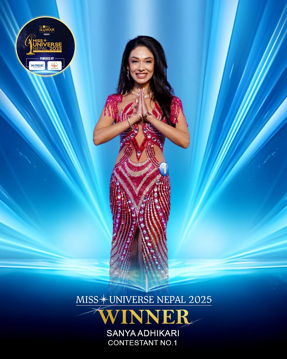 Sanya Adhikari crowned Miss Universe Nepal 2025 at Royal Tulip Kathmandu. She now prepares to represent Nepal at Miss Universe 2025.
