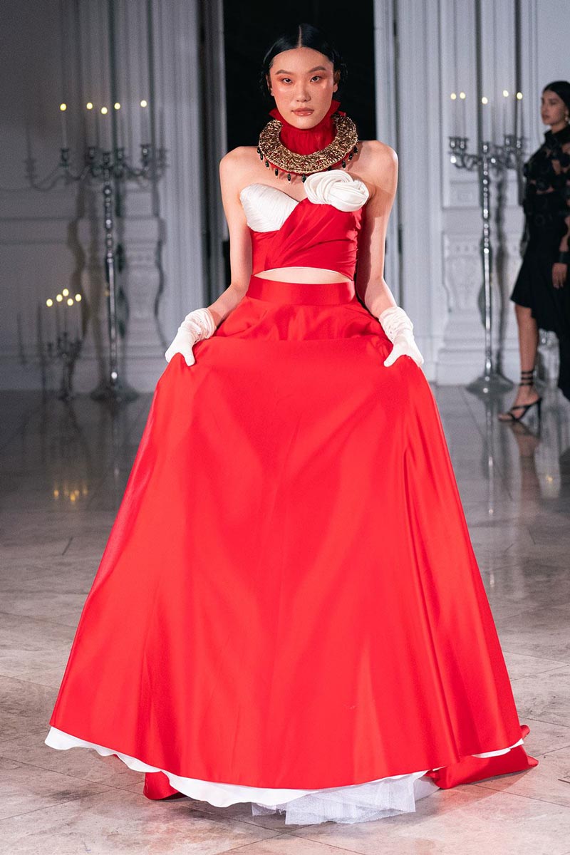 Sanyukta Shrestha SS26 runway gown at London Fashion Week 2026.