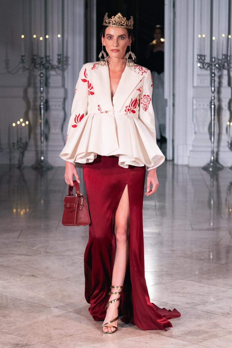 Victorian silhouettes meet Newar artistry in this elegant SS26 design.