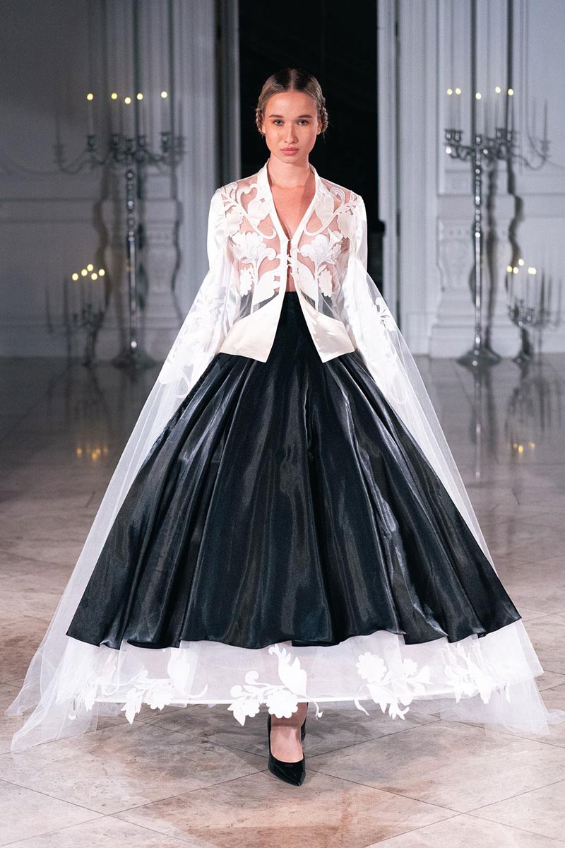 Nepali heritage meets Victorian romance in this statement look from “The Newars, 1901” at London Fashion Week SS26.