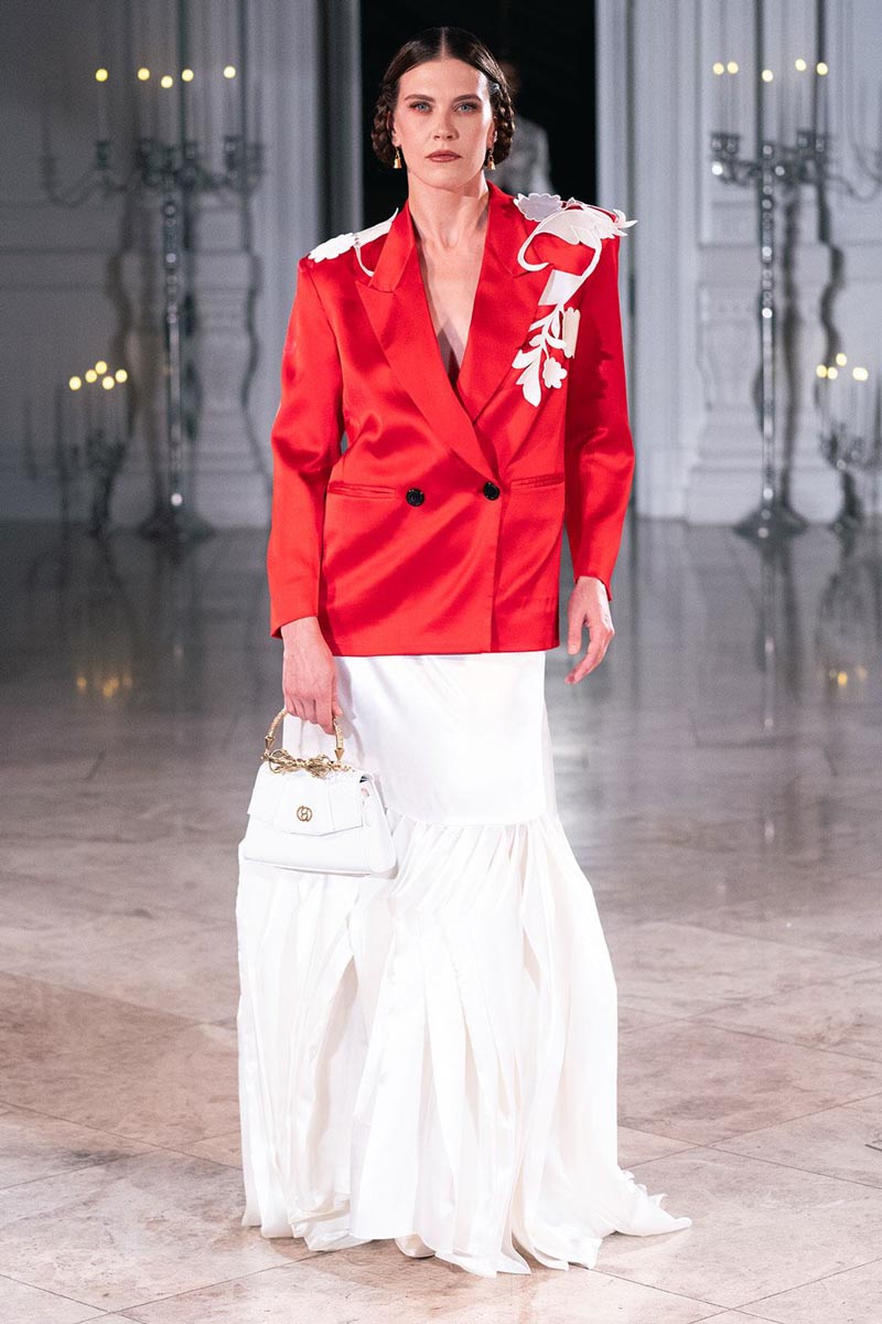 Model wearing couture from Sanyukta Shrestha The Newars 1901 SS26 collection