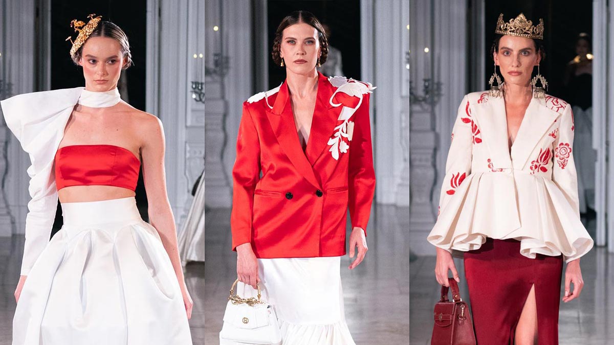 Dramatic silhouette from Sanyukta Shrestha The Newars 1901 collection London Fashion Week SS26