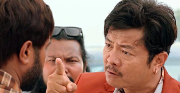 Dayahang Rai and Bijay Baral in a confrontation in Baristha Balaram movie.