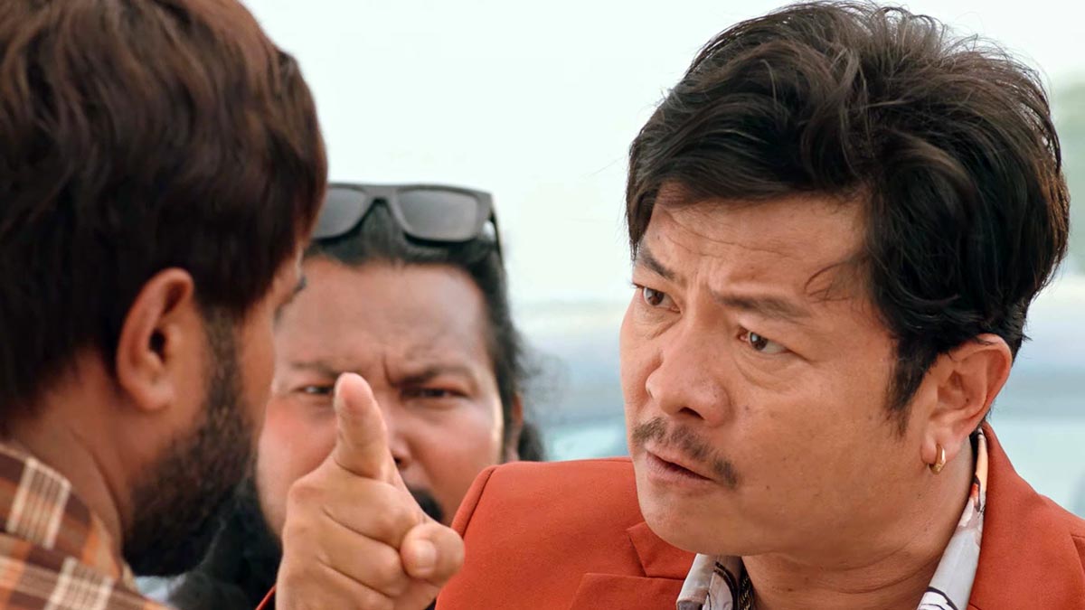  Dayahang Rai and Bijay Baral in a confrontation in Baristha Balaram movie.