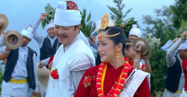 Dayahang Rai, Diya Pun, Dhiraj Magar, and Miruna Magar groove to the festive beats of “Sakela Nachau” from Wilson Bikram Rai’s film Maijaro