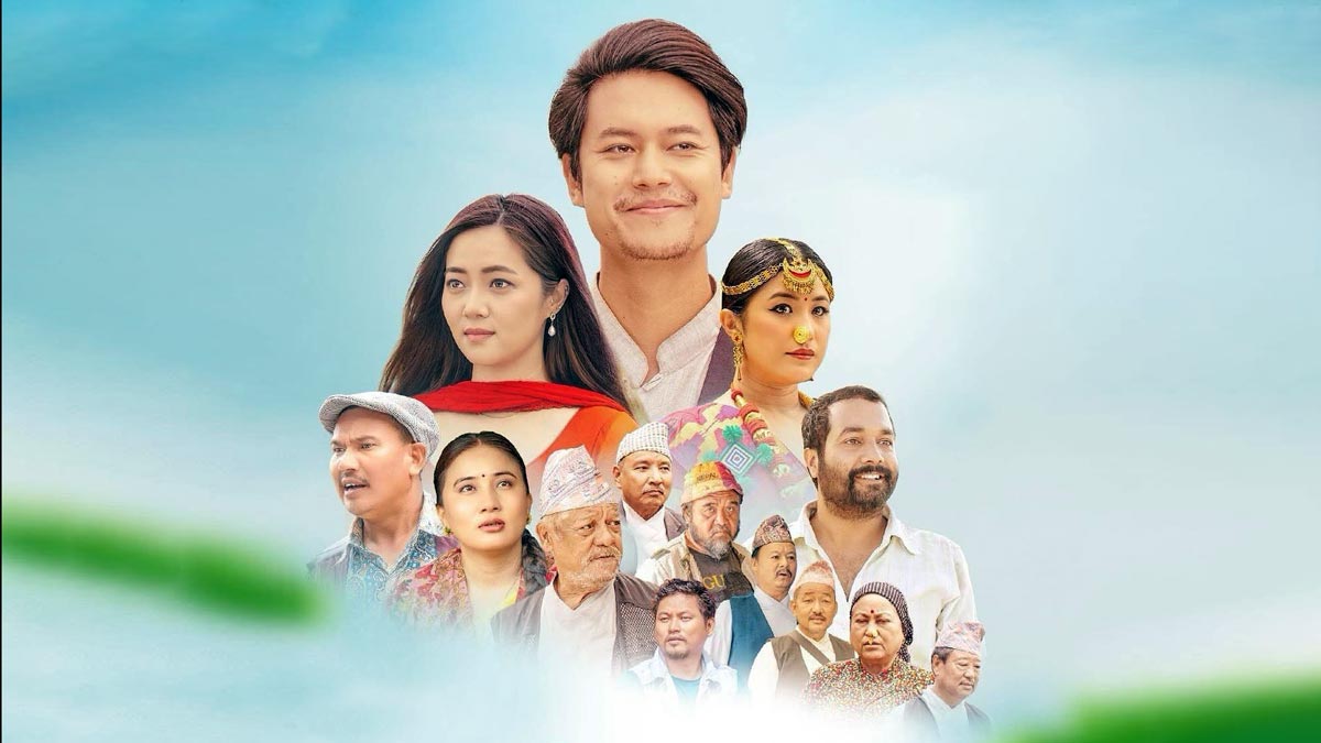 a group photo of Dhiraj Magar, Miruna Magar, Diya Pun and other lead actors of the movie Maijharo