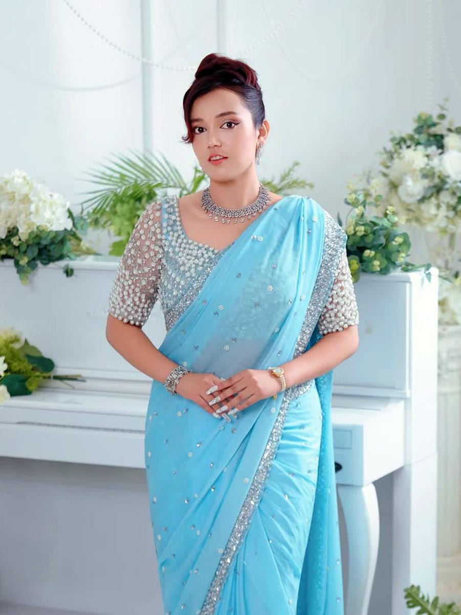 Nabina Ranabhat poses elegantly in Nepali saree