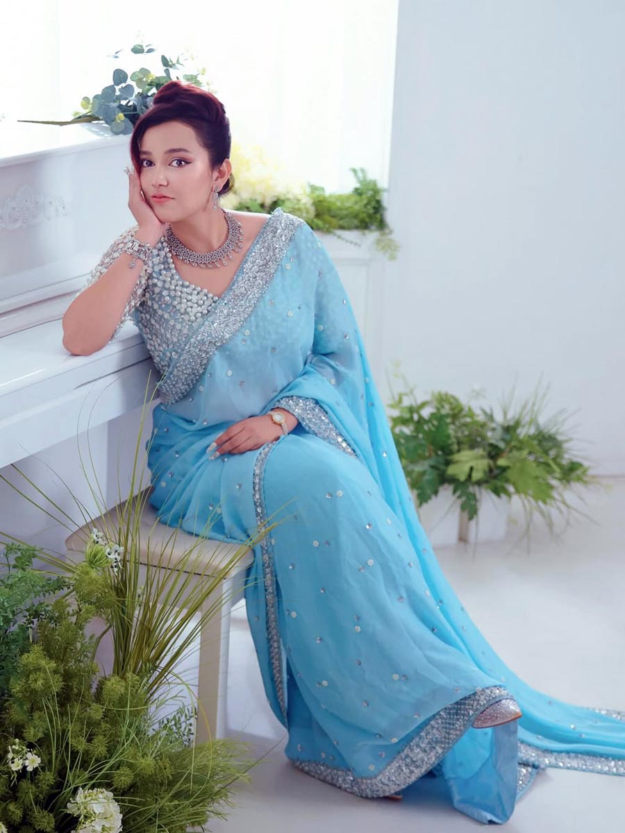 Nabina Ranabhat showcasing her elegant style in saree photoshoot.