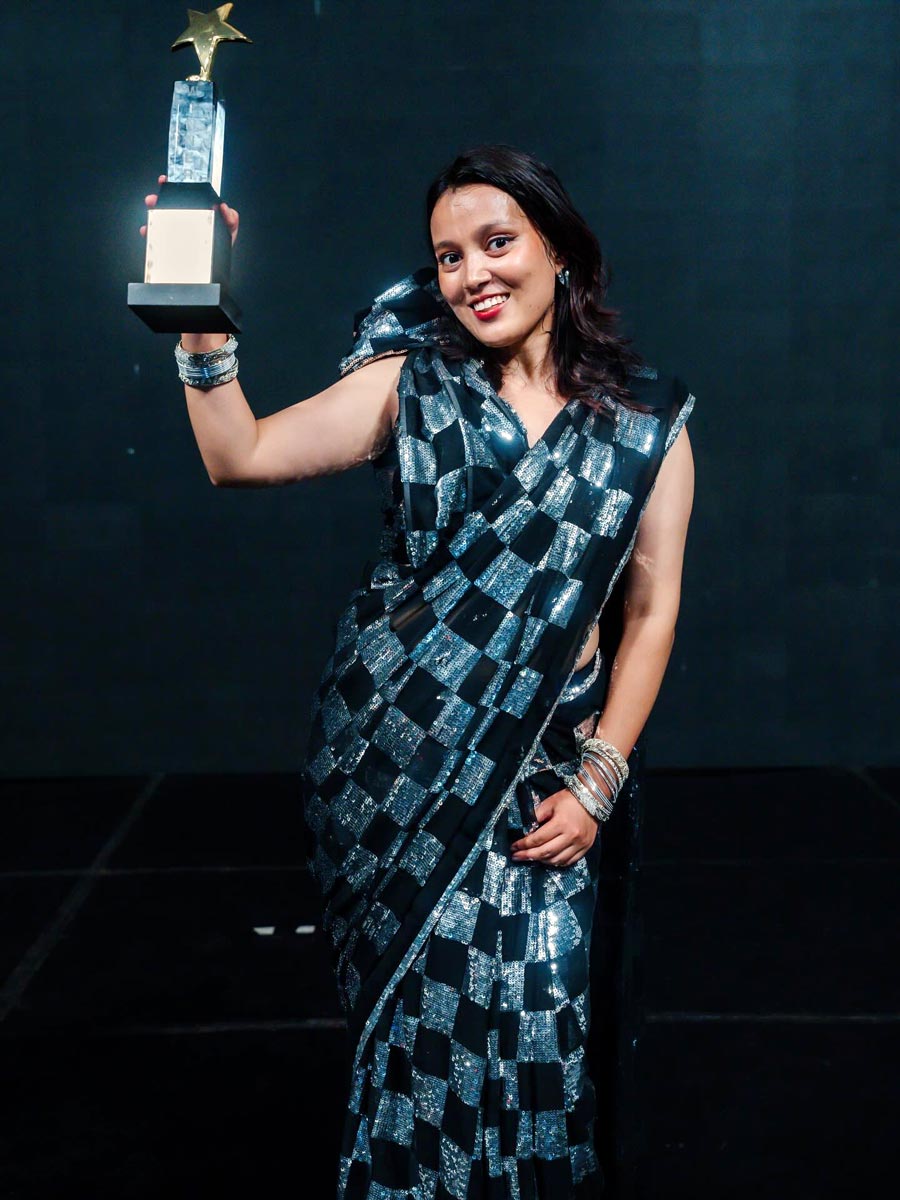 Nabina Ranabhat celebrating victory with Trophy