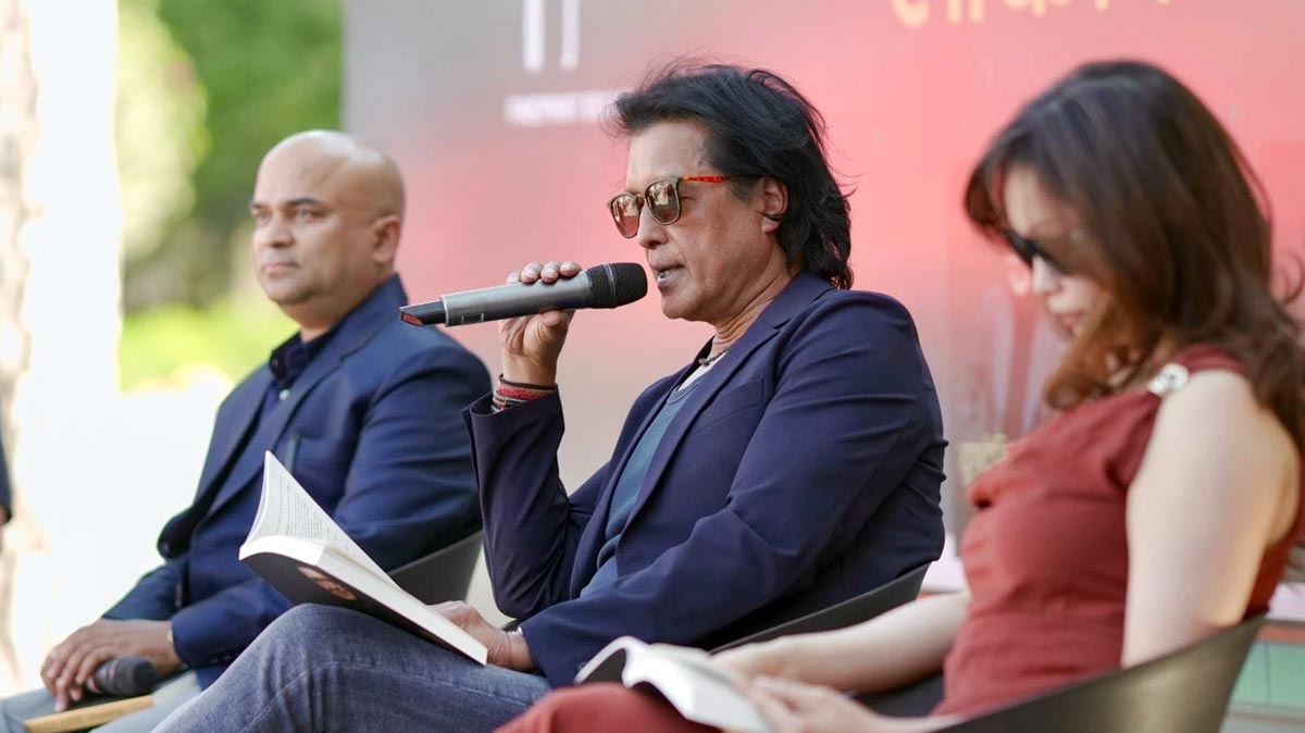 Rajesh Hamal speaking during the launch of his autobiography Yugdekhi Yugsamma.