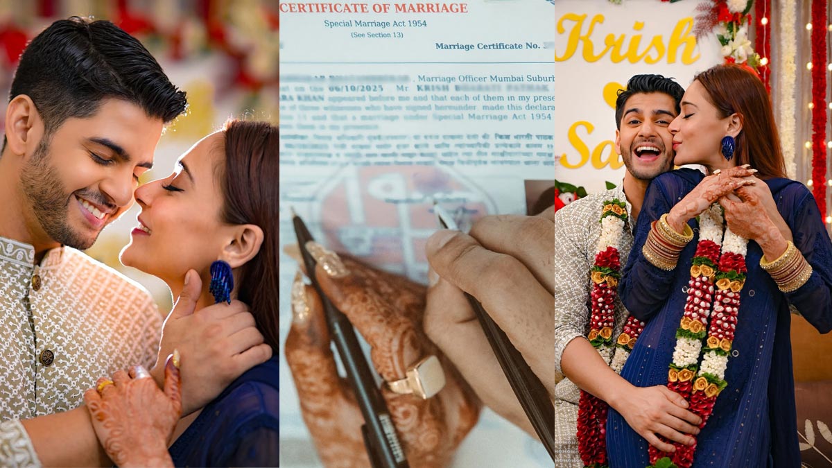 Actress Sara Khan tied the knot with actor-producer Krish Pathak in an intimate court ceremony. The couple will celebrate their grand wedding in December 2025.