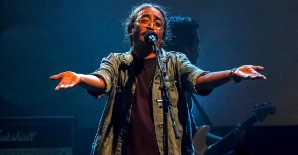 Vocalist Amrit Gurung of Nepathya performing live on stage during the band’s international concert.