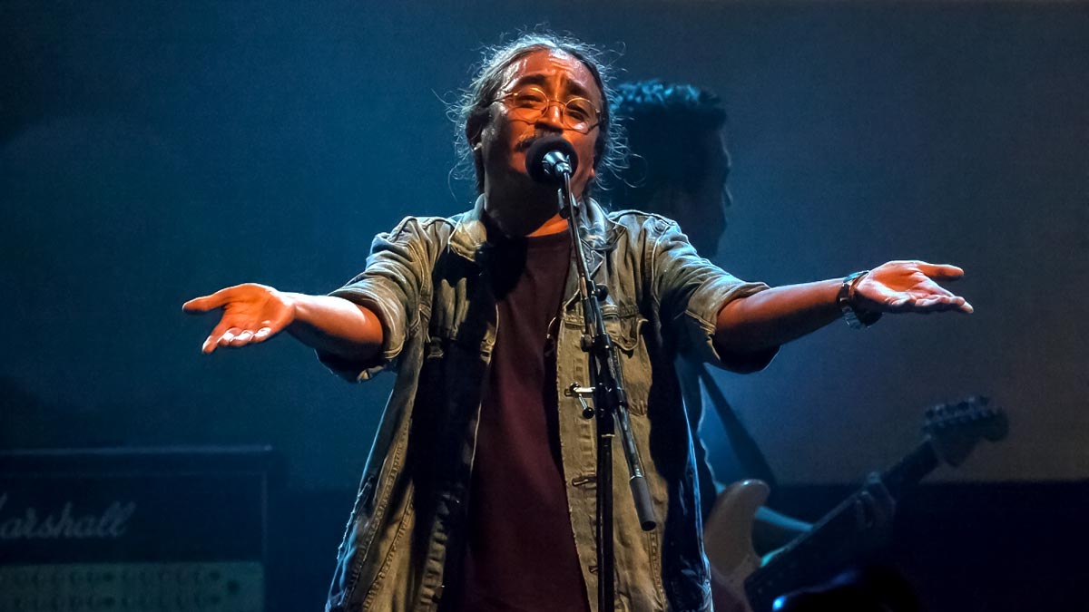 Vocalist Amrit Gurung of Nepathya performing live on stage during the band’s international concert.