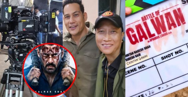Collage showing Salman Khan, Nepali actors Prashant Tamang and Anoop Bikram Shahi, and the film set of Battle of Galwan directed by Apoorva Lakhia.