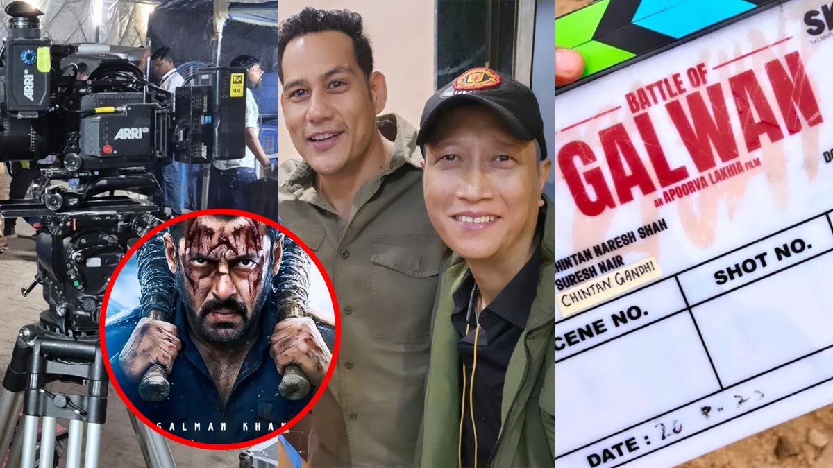 Collage showing Salman Khan, Nepali actors Prashant Tamang and Anoop Bikram Shahi, and the film set of Battle of Galwan directed by Apoorva Lakhia.