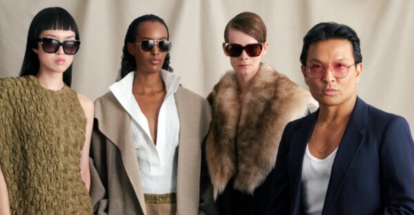 Prabal Gurung with models wearing ZEELOOL x Prabal Gurung eyewear collection, including Sophia, Cher, Debbie, Grace, and Marilyn frames.
