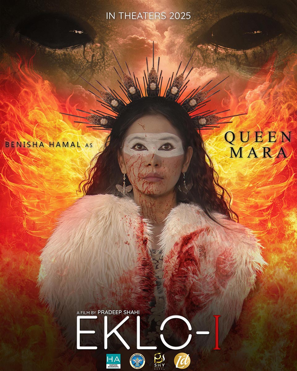Character poster of Nepali sci-fi film Eklo-I showing Benisha Hamal as Queen Mara