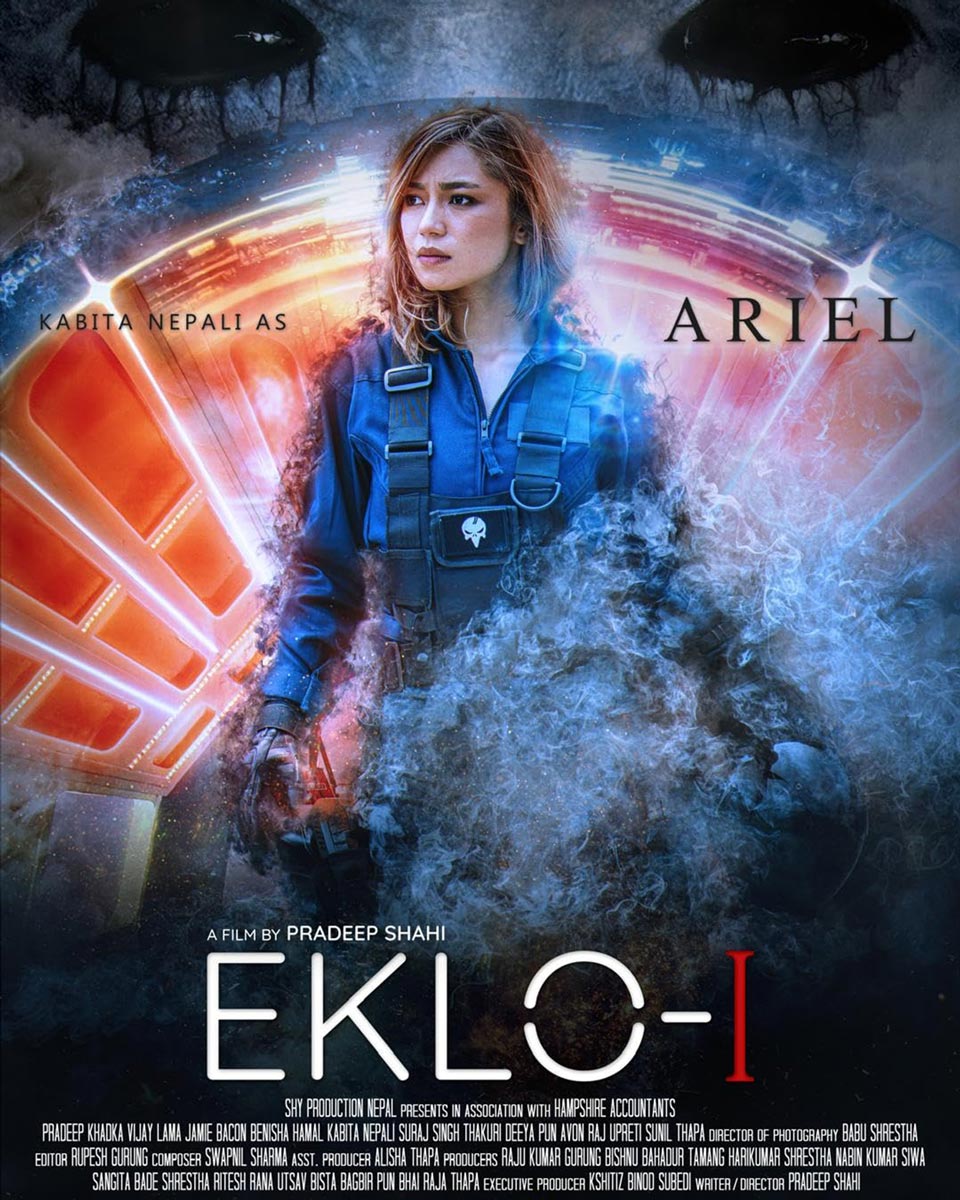 Character poster of Nepali sci-fi film Eklo-I showing Kabita Nepali as Ariel