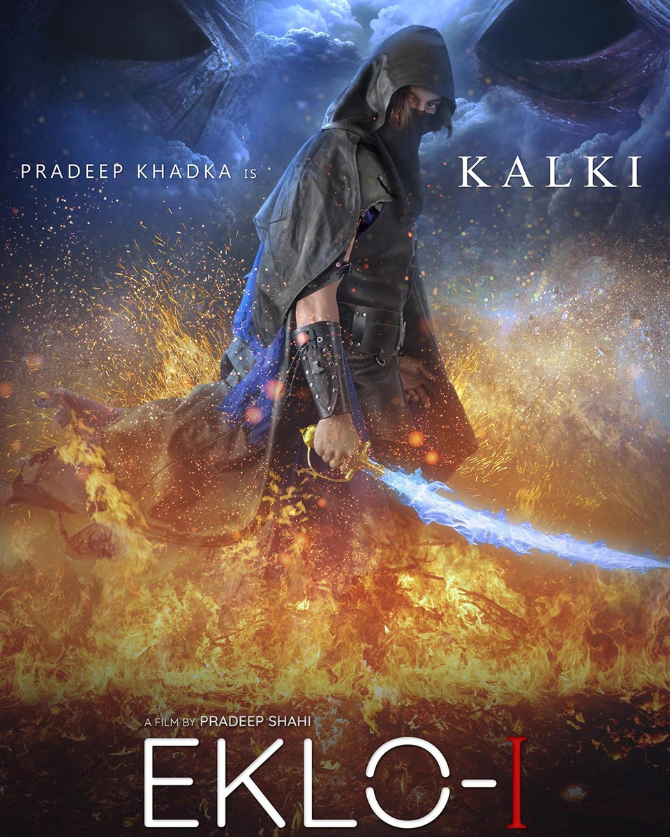 Character poster of Nepali sci-fi film Eklo-I showing Pradeep Khadka as Kalki