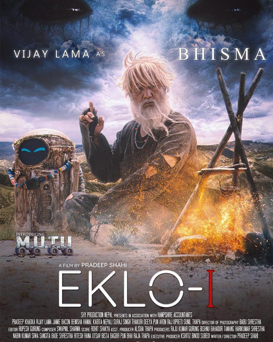 Character poster of Nepali sci-fi film Eklo-I showing Vijaya Lama as Bhisma