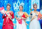 Mrs. Nepal Idol 2025 winner and runners-up posing on stage during grand finale