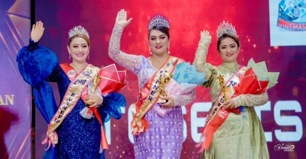 Mrs Himalayan Nepal 2025 winner Pranita Kshetri with first and second runner up on stage