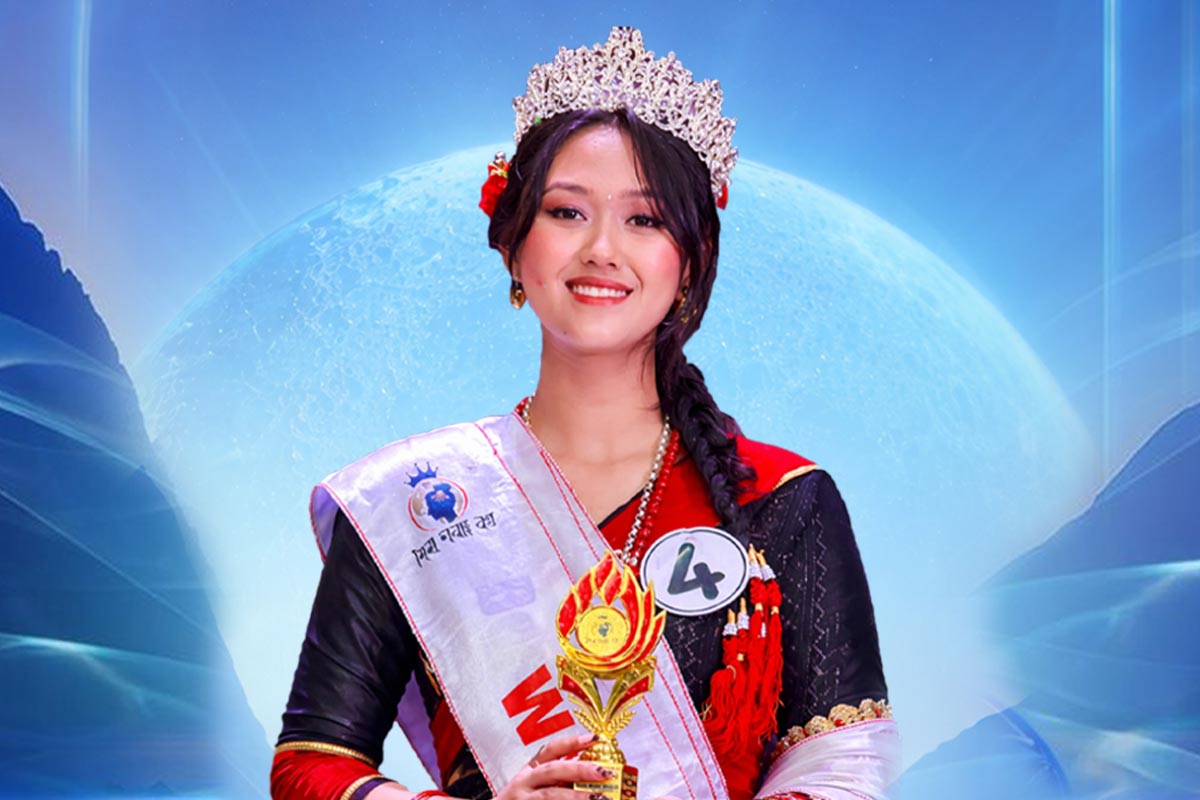 Jiyana Maharjan being crowned Miss Newa World 1146 at Jyapu Pragya Bhawan during the grand cultural beauty pageant event.