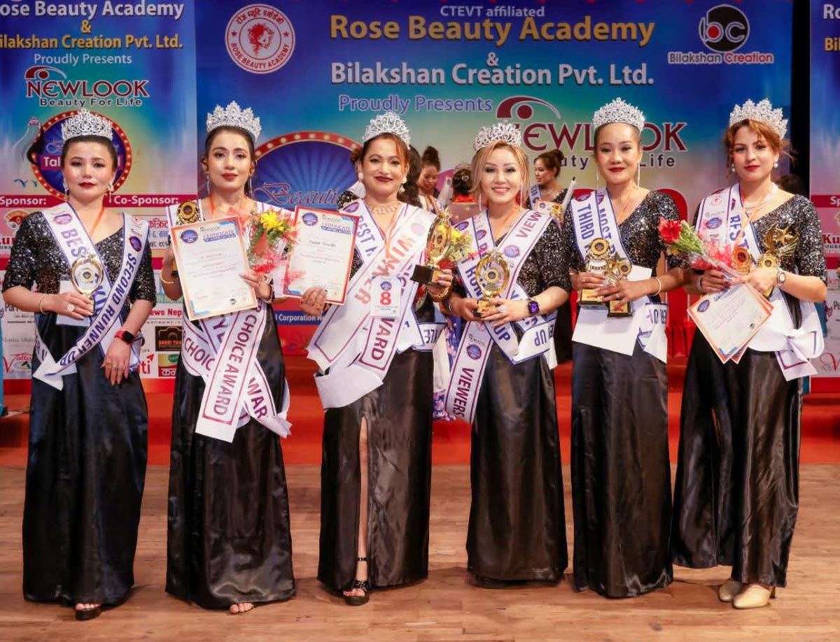 A group photo of Beautician Talent Nepal 2026 Winners in Stage