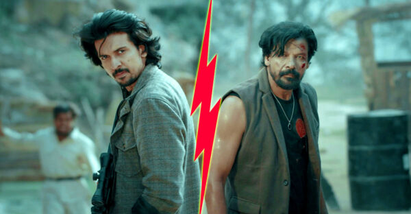 Biraj Bhatt and Samir Bhatt face each other in the Nepali action film 12 Gaun 2.