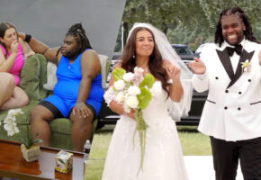 Sara Mosby and Tre Fontana on their wedding day after completing MrBeast’s weight-loss challenge.
