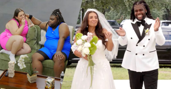 Sara Mosby and Tre Fontana on their wedding day after completing MrBeast’s weight-loss challenge.